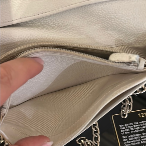 Chanel White Caviar Leather Wallet with Unbranded Silver Crossbody Chain - Picture 12 of 16